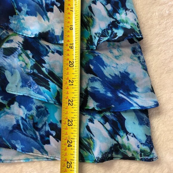 WHBM Ruffled Flowy Sleeveless Blue Floral Top Blouse Size X-Small - Picture 9 of 9